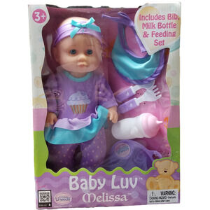 Uneeda Baby Luv Melissa Doll Set Bib Bottle Feeding Accessories 11" 2018 New